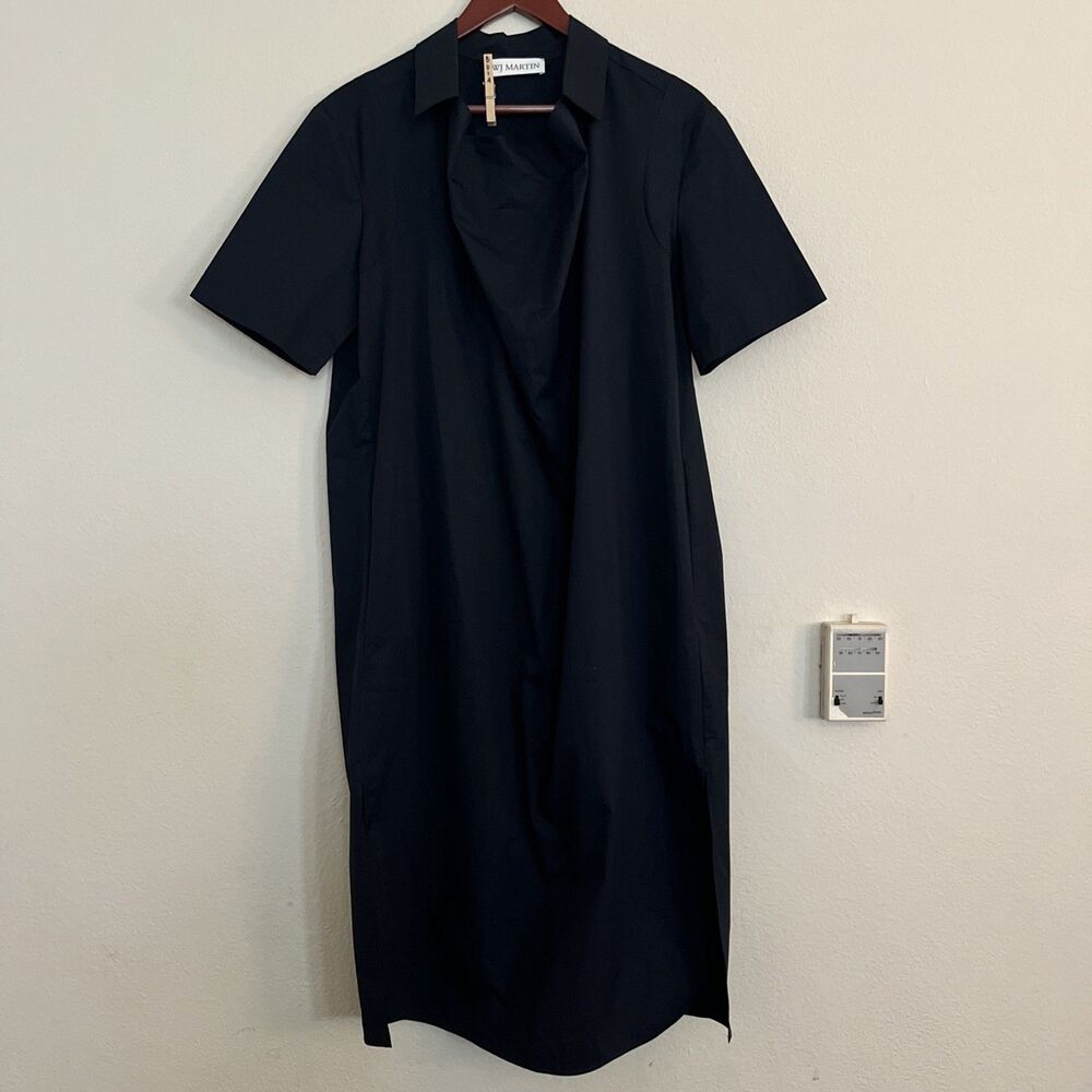 WJ Martin Italy Collar Short Sleeve Capsule Minimalist Black Dress SZ 40 US 2/4